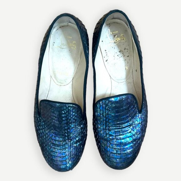CHRISTIAN LOUBOUTIN Iridescent Python Loafers 36 6 Blue Flats Metallic - Picture 6 of 12